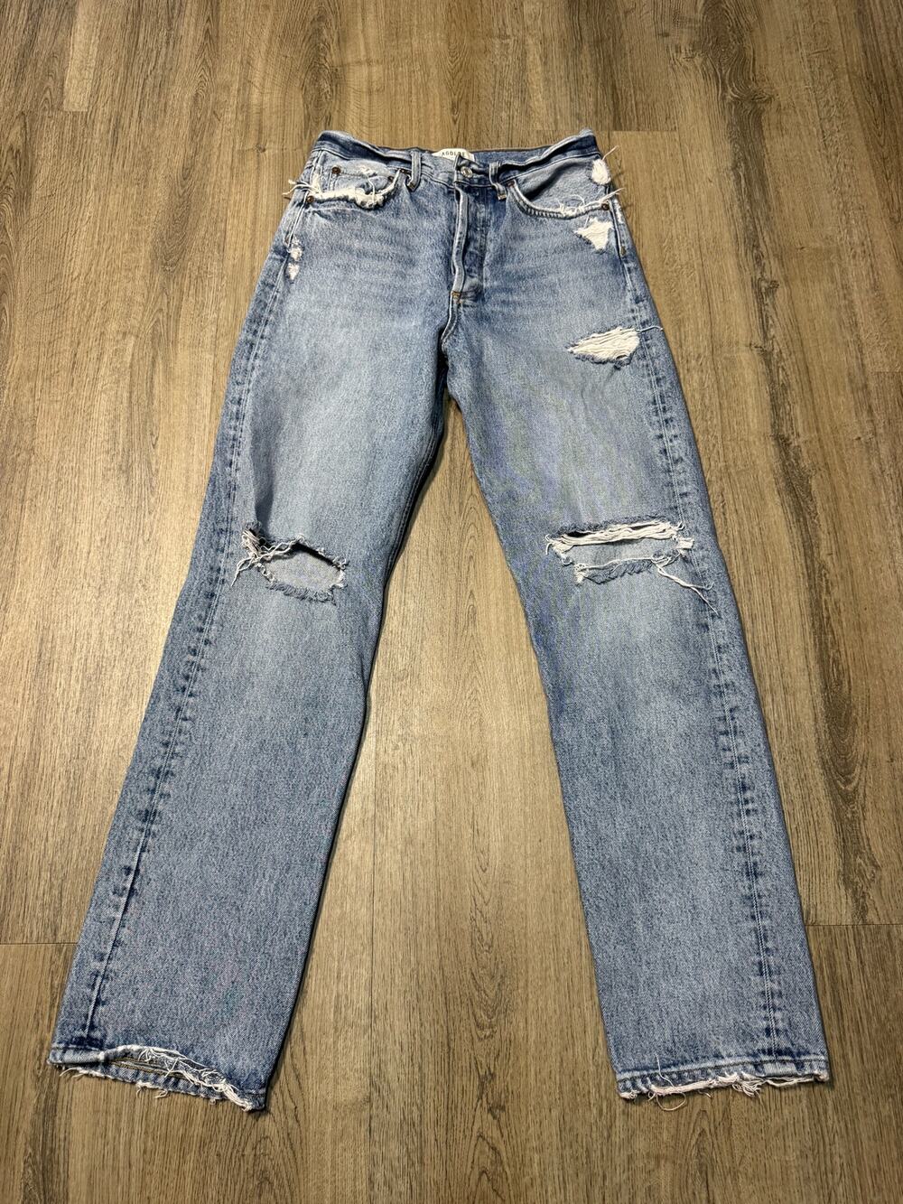 Agolde by Aritzia Women's Light Blue Distressed Straight Jeans